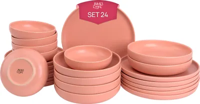 Produktbild von James Cooke Bliss, Geschirrset, 24 teilig für 6 Personen, rosa Steinzeug