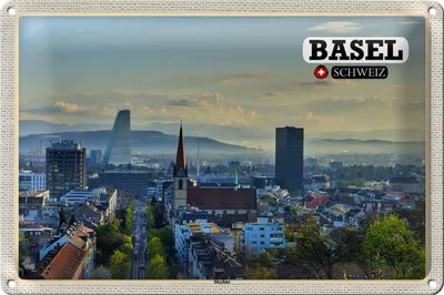 Produktbild von Blechschild Reise Basel Schweiz Skyline Architektur 40x30cm