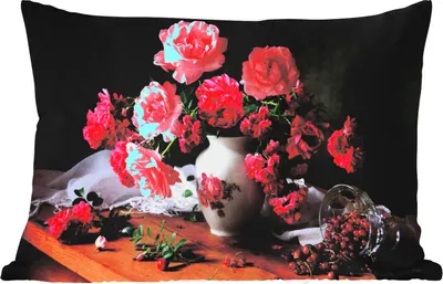 Produktbild von MuchoWow® Outdoor Kissen - Rosen - Stilleben - Rosa - 60x40 cm - Wetterfest - Lounge Kissen - Zierkissen - Kissen für Innenräume