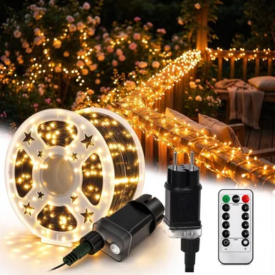Image de Guirlande lumineuse LED ACXIN en fil de cuivre, 200 mètres, 2000 LED, lumière blanche chaude, éclairage en fil de cuivre, éclairage décoratif, télécommande, minuterie, fonction mémoire, 8 modes d'éclairage
