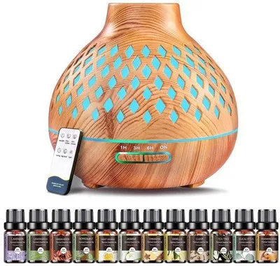 Productafbeelding van 550ml Aroma Diffuser met 12 Essentiële Oliën - Ultrasonische Luchtbevochtiger met LED Verlichting