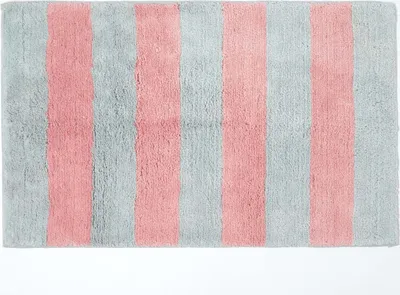 Produktbild von HOMESCAPES Rutschfeste Badematte mit Streifenmuster 100% Baumwolle, rosa und grau
