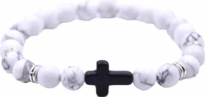 Produktbild von Mode Uni 6 Farben Kreuz Charme elastische Seil Armband Stein Armreif Schmuck-Weiß