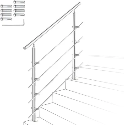 Obrázek produktu pro SWANEW Schodišťové zábradlí z nerezové oceli Balkonové zábradlí Ø 42 mm pro vnitřní a venkovní zahradní schodiště 150 cm 4 příčky