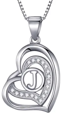 Produktbild von Morella® Damen Halskette Herz Buchstabe J 925 Silber rhodiniert mit Zirkoniasteinen weiß 46 cm