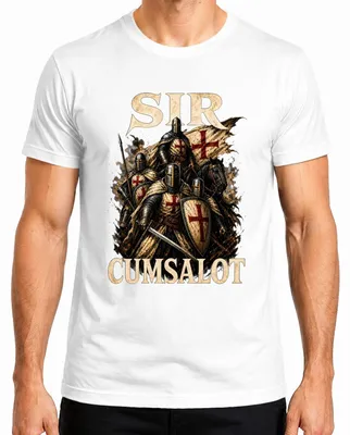 Imagen del producto de Camiseta para hombre, diseño "Sir Cumsalot Ritter Kreuzritter", estilo medieval, color blanco, talla XL