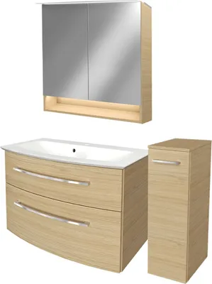 Produktbild von Fackelmann B.STYLE Badmöbel Set 4-teilig, 83 cm, Braun + LED-Spiegelschrank + Midischrank rechts