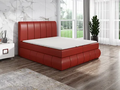 Produktbild von Boxspringbett KAND 180 x 200  mit 2 Bettkästen, Bonell-Matratze und Topper. Farbe: Rot