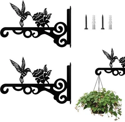 Imagen del producto de Uniqoos®: Juego de 2 ganchos de pared de hierro con protección antirust, resistentes a la intemperie, con una capacidad de carga de hasta 13,6 kg – ideales para plantas, faroles y balcones