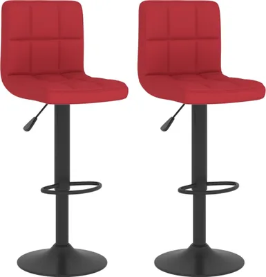 Two red bar stools on a white background.