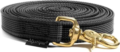 Produktbild von Mystique® Gummierte Schleppleine 20mm mit Handschlaufe Messing Scherenkarabiner schwarz 20m