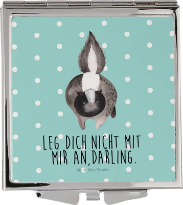 Produktbild von Mr. & Mrs. Panda Handtaschenspiegel quadratisch Stinktier Angriff - Türkis Pastell - Geschenk, Raubtier, Schminkspiegel, Wildtier, Kosmetikspiegel, wütend, Taschenspiegel