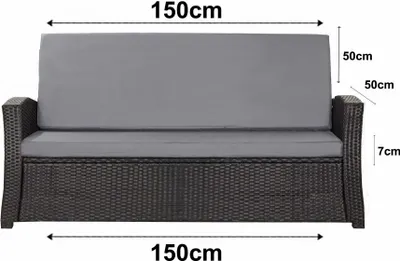A product shot of a sofa cushion with dimensions indicated.