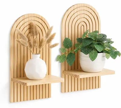 Zdjęcie produktu dla Solidchoice - Zestaw 2 drewnianych półek ściennych w stylu boho