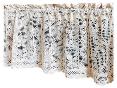 Kurzer Baumwoll-Spitzenvorhang beige-weiß 150x45 cm