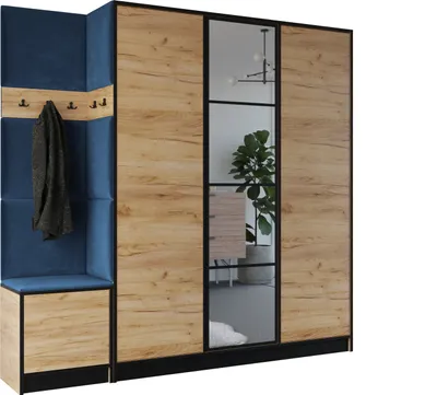 Produktbild von KIER FURNITURE Kleiderschrank EDEN, Schlafzimmer Schrank, Garderobeschrank, Flurschrank Craft Eiche & Blau 209,6x205x39 cm