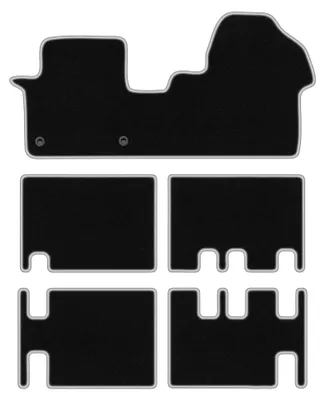 Image de Tapis de sol en moquette pour Citroen Jumpy III 2018- (3 rangées de sièges) – jeu 4 pièces, noir/argent, sur mesure – Wielganizator CARLUX