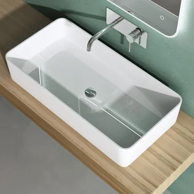 Produktbild von Mai & Mai Aufsatzwaschbecken BTH: 80x40x15cm Waschtisch in Weiß glänzend aus Mineralguss ohne Armaturenloch Col102