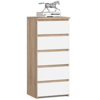 Image de Commode 5 tiroirs Commode organisateur Commode avec tiroirs 40 cm de large 92 cm de haut | chêne sonoma-blanc Highboard Sideboard Armoire étroite