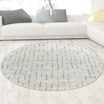 Immagine prodotto di Tappeto soggiorno camera da letto linea morbida - crema con strisce grigie dimensioni - 120 cm rotondo