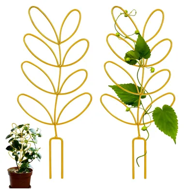 Produktbild von 2 Stück Pflanzenstützen für Topfpflanzen, Metallspalier für Kletterpflanzen, Mini Rankgitter für Zimmerpflanzen (Gold)