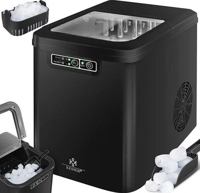 Image de Machine à glaçons avec bac, réservoir d'eau, écran LED, autonettoyante, noire