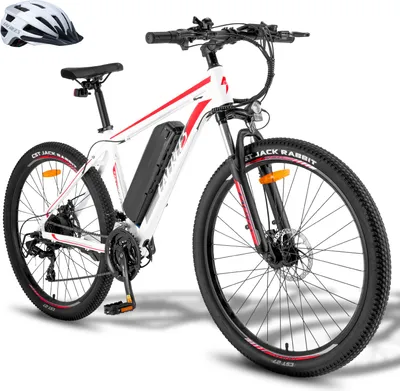 Produktbild von E Bike Rostfreie Aluminiumlegierung MTB 27,5 Zoll bis zu 90 - 110 km Elektrofahrrad mit 21 Gang Mountainbike, Weiß und Rot