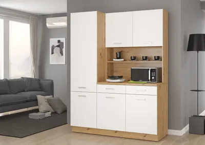 Produktbild von Buffet Küche Mario 150cm Küchenzeile Küchenblock Einbauküche Weiss Eiche Artisan