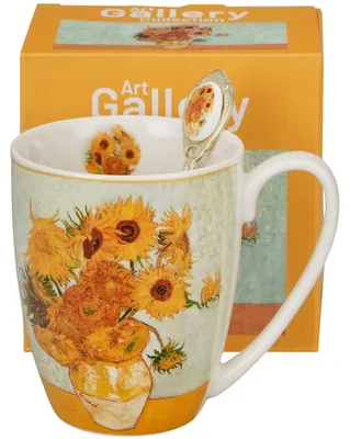 Produktbild von DUO Porzellantasse Tasse Becher 360 ml beige orange mit Löffel Van Gogh Sonnenblumen