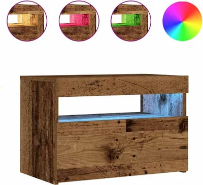 Obrázok produktu pre Nočný stolík s LED svetlami, staré drevo, 60x35x40 cm, umelé drevo