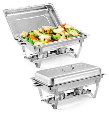 Produktbild von 2er-Set Warmhaltebehälter für Buffets, 8 Liter, Edelstahl, mit Deckel, rechteckig, silberfarben