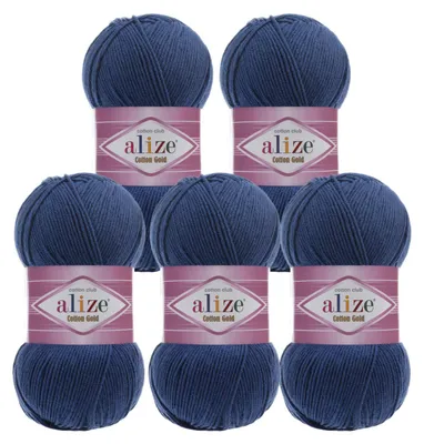 5 x 100g Strickgarn Alize Cotton Gold Uni Klassikgarn Häkelgarn dunkelblau