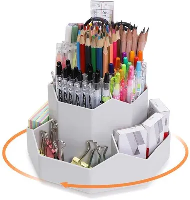 Immagine prodotto di Ibenzoa® Organizer da scrivania rotante a 360° – 9 scomparti, dimensioni 17,8 x 13 x 17,8 cm, materiale ecologico, capacità fino a 180 penne