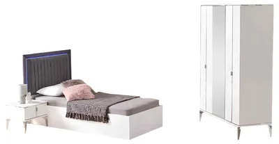 Obrázek produktu pro Kinderzimmermöbel Kinderzimmer Bett Kleiderschrank 2tlg Weiß Holz Set