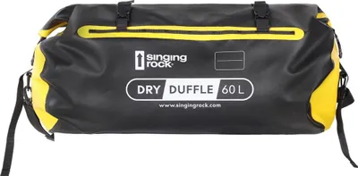 Schwarze Materialtasche "Dry Duffle" von singing rock mit gelben Akzenten; 60 Liter Volumen; für Arbeitssicherheit.