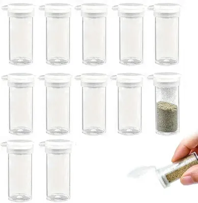 Obrázek produktu pro Sada 12 malých solniček a peprniček, objem 10 ml, plastové, s víčky, vhodné do kuchyně i na piknik