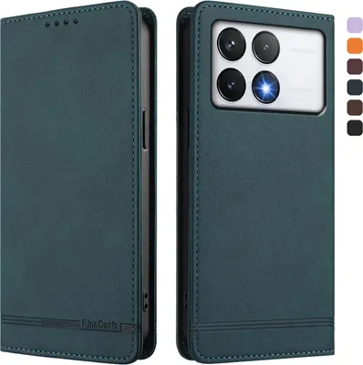 Produktbild von Hülle für Xiaomi Poco F6 Pro, Retro Kunstleder Ständer Klapphülle mit Kartenfächer und Magnetische Grün