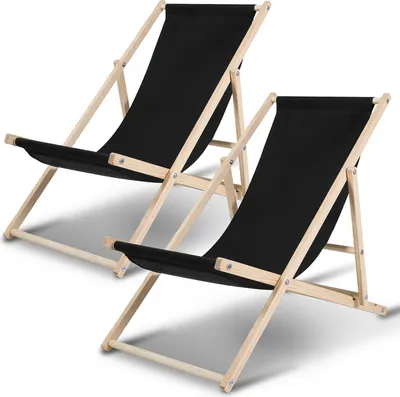 Produktbild von Liegestuhl Strandliegestuhl Relaxliege Selbstmontage Holz Strandstuhl Klappbar schwarz 2 Stück