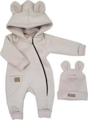 Productafbeelding van Verwarmde kinderoverall zonder voetjes met capuchon + mutsje, 2D, Kazum, beige, maat 80