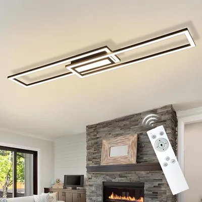 Obrázok produktu pre Stropné svietidlo do obývačky, priemer 95 cm, 50 W – moderné stropné svietidlo do obývačky, stmívateľné s diaľkovým ovládaním, čierna farba. Stropné svietidlo s pamäťovou funkciou, vhodné do spálne a kuchyne
