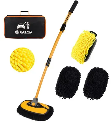 Image de Brosse de lavage pour voiture - Inclinée à 15 degrés, avec manche télescopique
