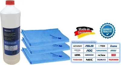 Produktbild von ROGGE LCD/TFT/LED/OLED - Plasma Bildschirmreiniger 1.000ml Nachfüllflasche inkl. 3 ROGGE Prof. Microfasertücher, 38x40cm