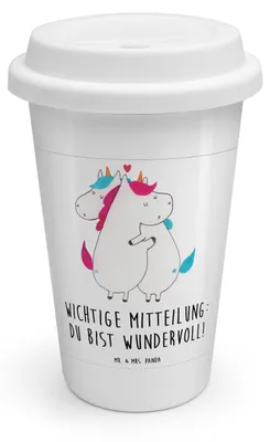 Produktbild von Mr. & Mrs. Panda Thermobecher Einhorn Mitteilung - Weiß - Geschenk, ToGo Kaffeebecher, Spruch, Einhörner, Valentinstag, To Go Becher, Liebe, Coffee, Unicorn