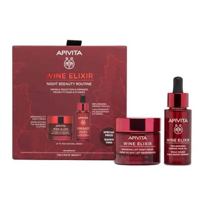 Obrázek produktu pro Apivita Wine Elixir Night Beeauty Routine Obnovující liftingový noční krém 50 ml + Obnovující zpevňující pleťový olej 30 ml