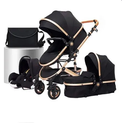 Produktbild von wagen für Babys - 3 in 1 - Faltbar - Spazierwagen - Hochlandschaft - für Neugeborene - Schwarz mit Gold