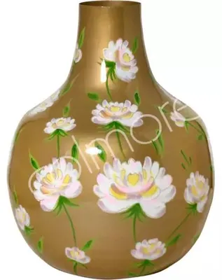 Productafbeelding van Handgeschilderde vaas met bloemen, verguld, afmetingen: 41x41x54