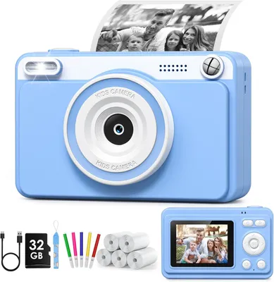 Produktbild von Sofortbildkamera Kinder mit 2,4 Zoll Bildschirm, 1080P Digitalkamera, Tintenloser Sofortdruck, 32GB Speicherkarte & 5 Druckpapierrollen Geschenk 3-12J