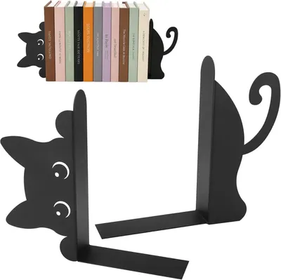 Produktbild von Buchstützen Metall, schwarzes Katzendesign, für Arbeitszimmer