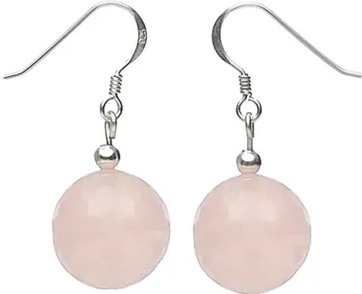 Produktbild von Ohrringe Ohrhänger aus echtem Rosenquarz & 925 Silber Ø14mm facettiert Damen