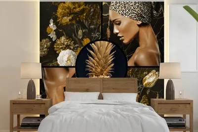Produktbild von Fotobehang Goud - Zwart - Frauen - Blumen - Breite 300 cm x Höhe 300 cm